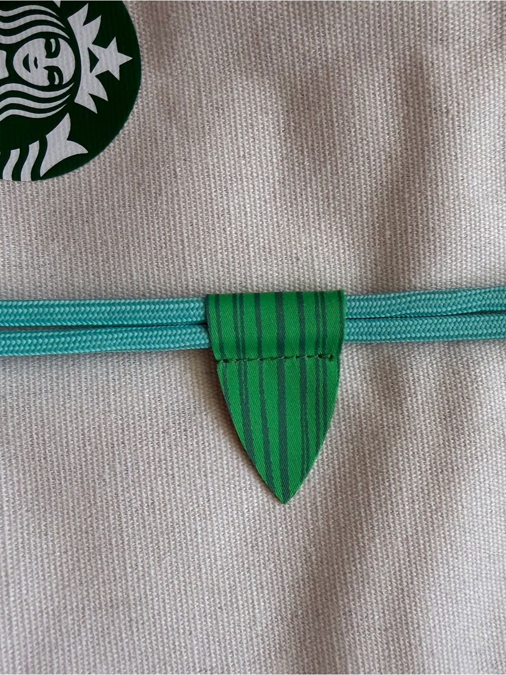 Starbucks White Canvas Tote with Rainbow Rope Handles and Turquoise Drawcord - Picture 7 of 11